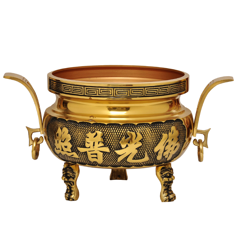 全铜双耳三脚莲花佛光龙头寺庙
