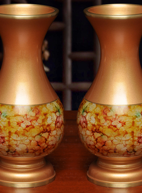 全铜珍珠红多彩花瓶摆件一对家居室内插花装饰佛堂寺庙供佛花瓶