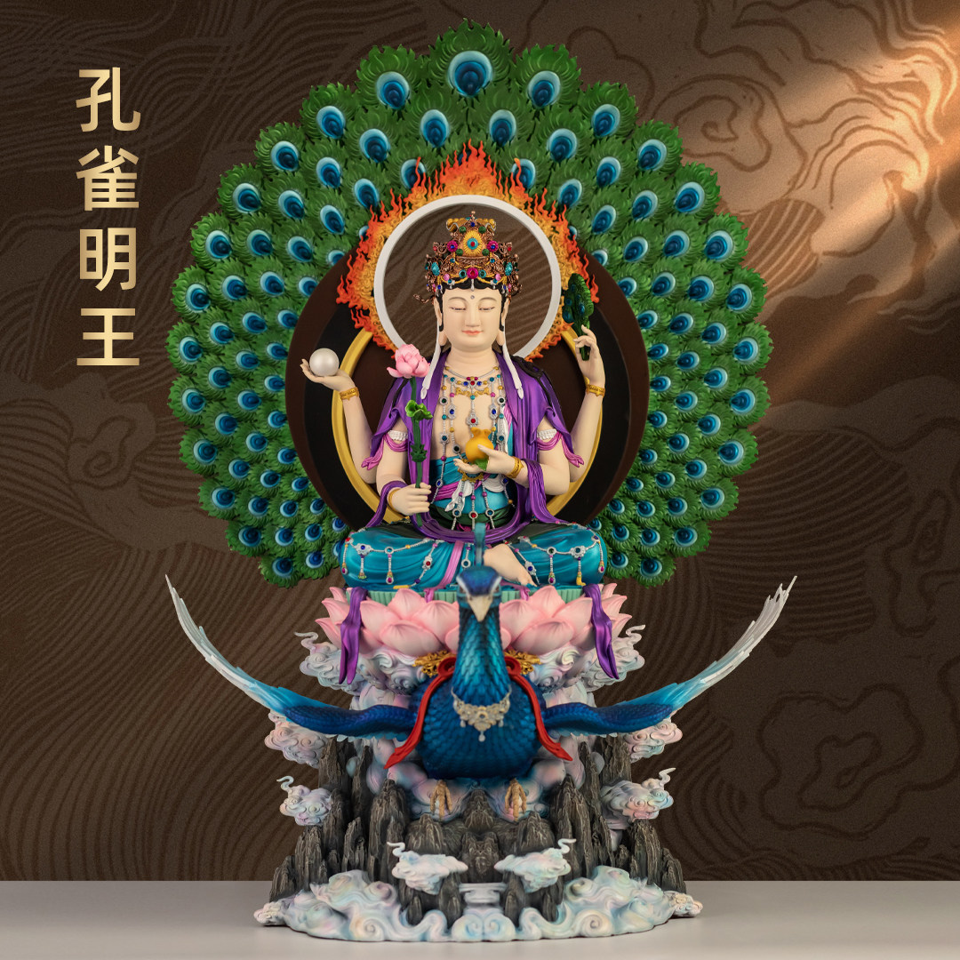 台湾纯铜古旧新潮孔雀明王像金刚孔雀大明王佛母家用佛堂供奉佛像