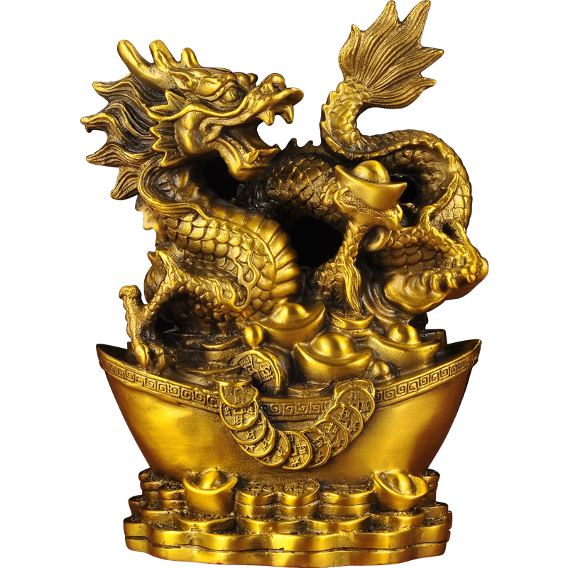 黄铜招财元宝风水龙摆件生肖龙家