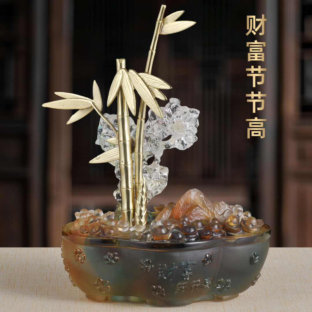 财富节节高琉璃竹子摆件招财