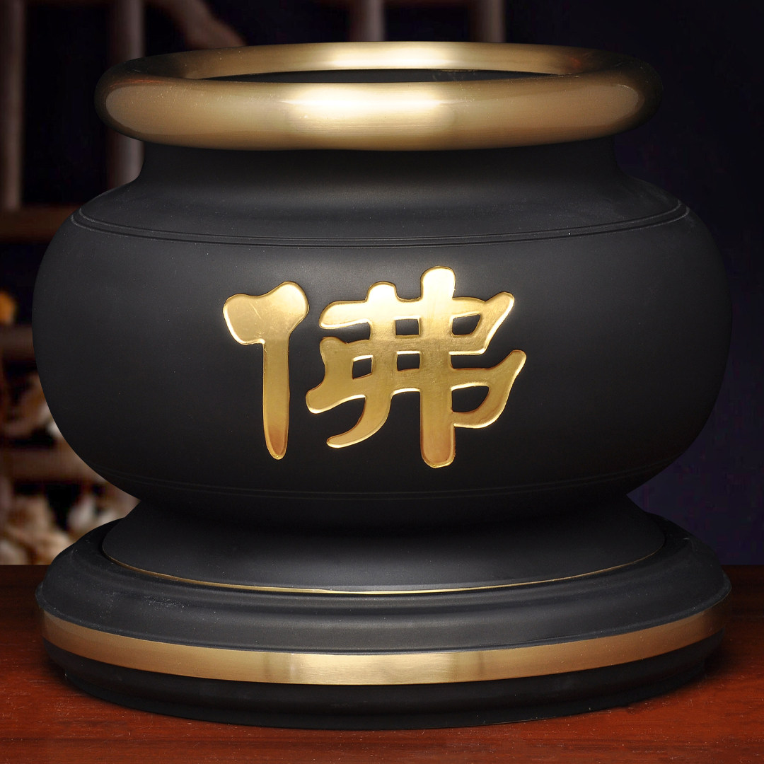 纯铜古铜黑金佛字香炉特大号家用寺庙佛前供奉烧香插香线香檀香炉