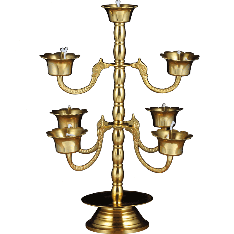 黄铜龙头七星酥油座烛长明灯黄铜