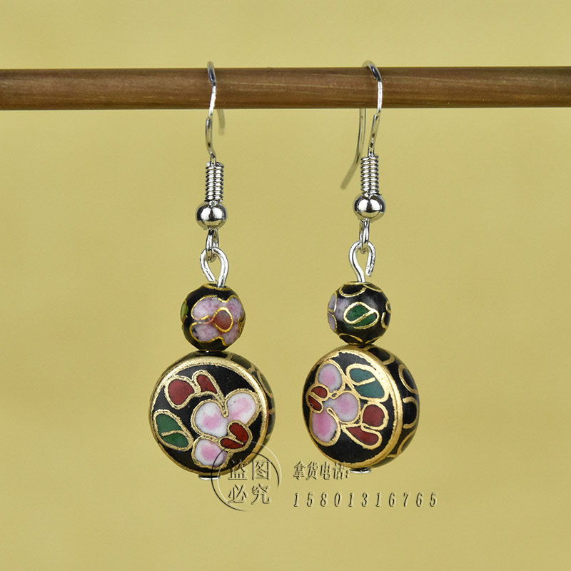 70年代北京景泰蓝耳坠老货扁珠子铜胎掐丝珐琅耳环送闺蜜妈妈礼品