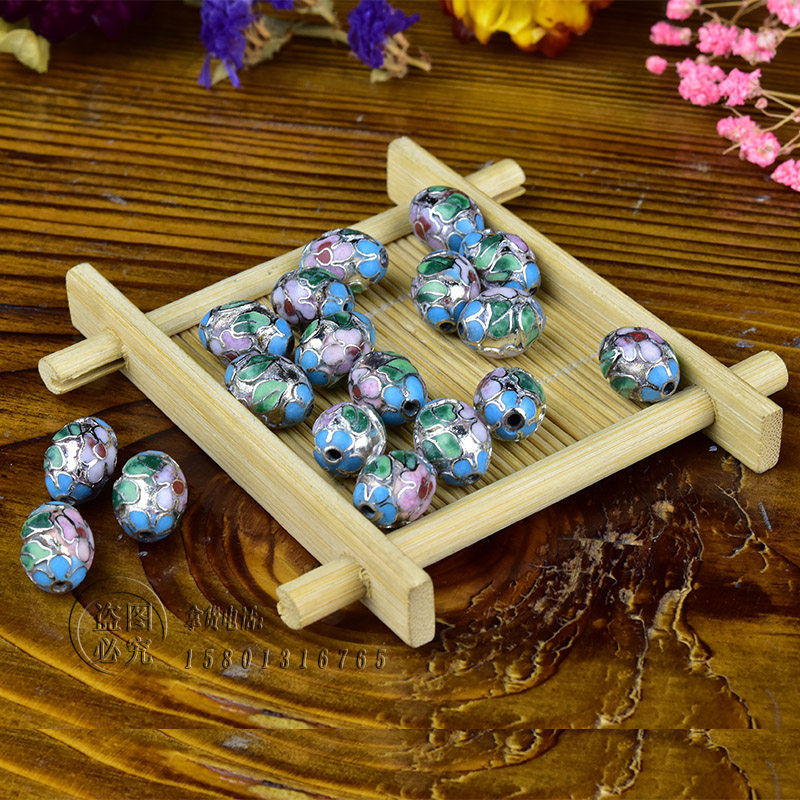 北京景泰蓝老货珠子70年代铜胎掐丝珐琅镀银散珠椭圆枣形项链隔珠,特色手工艺,景泰蓝,淘宝优惠券,粉丝福利购,淘宝优惠卷