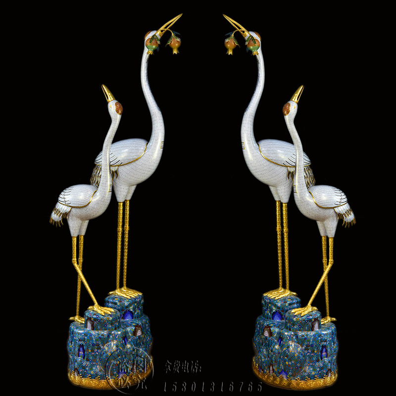 北京珐琅景泰蓝仙鹤香薰炉母子鹤