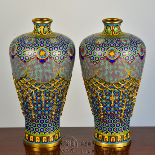 北京景泰蓝15寸梅尊古法工艺手工