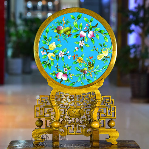 北京景泰蓝金丝楠木福禄寿台镜