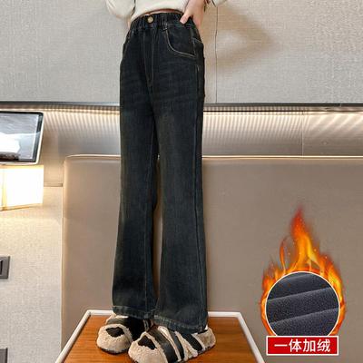 2024女童高腰弹力微喇牛仔裤