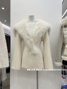 【千山暮雪】2025秋冬新狐狸毛领大衣双面呢中长款女外套