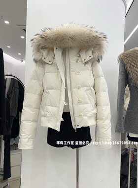2025新款女装秋冬韩版修身显瘦真貉子毛连帽羽绒服女短款外套夹克