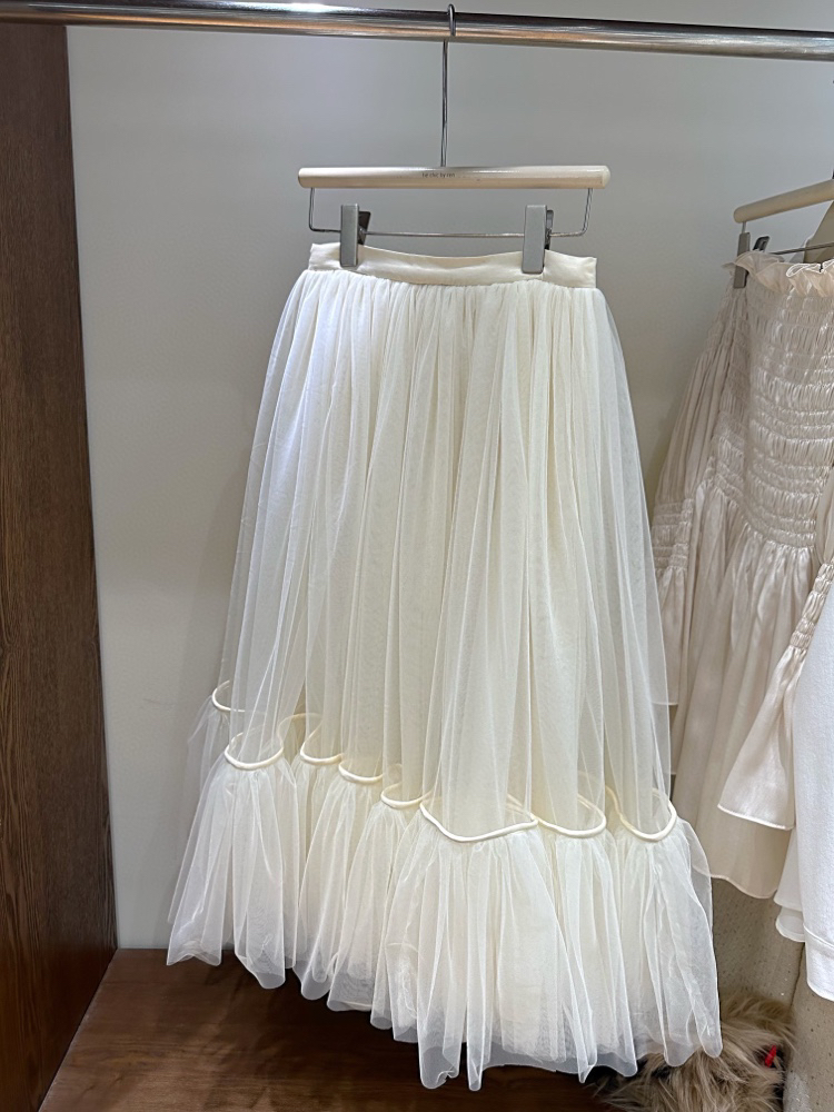 新款时尚白色修身绑带半身裙A字高腰显瘦蛋糕纱裙蓬蓬裙长裙女装