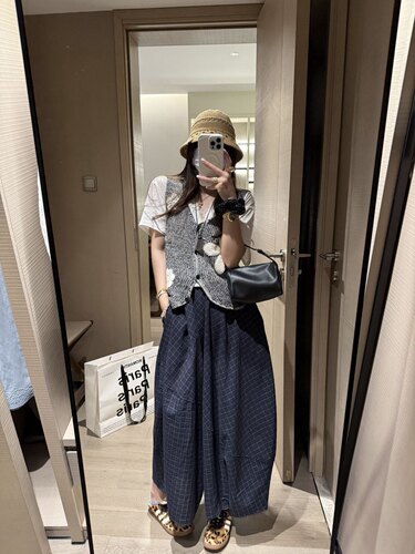 格纹松紧腰显瘦长款半身裙女2026夏季新款韩系休闲风A字大摆长裙