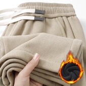 加绒休闲裤 男新款 宽松直筒长裤 秋冬季 抗皱阔腿垂感麦穗纹运动裤 子