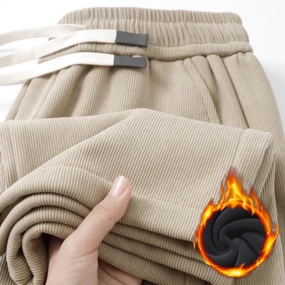 秋冬加绒加厚灯芯绒裤子男款卡其色垂感宽松休闲卫裤直筒运动裤女