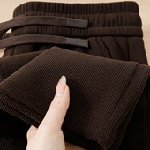 咖色灯芯绒加绒加厚裤 宽松垂感运动裤 子重磅保暖直筒休闲卫裤 男士