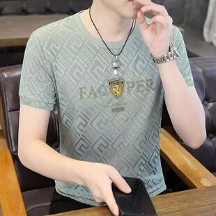 潮牌男装 夏季 上衣 潮流休闲凉感体恤2026新款 T恤冰丝薄款 男士 短袖