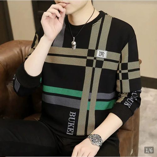 男士卫衣条纹秋季新款长袖T恤春衣服圆领中青年秋衣百搭打底衫潮