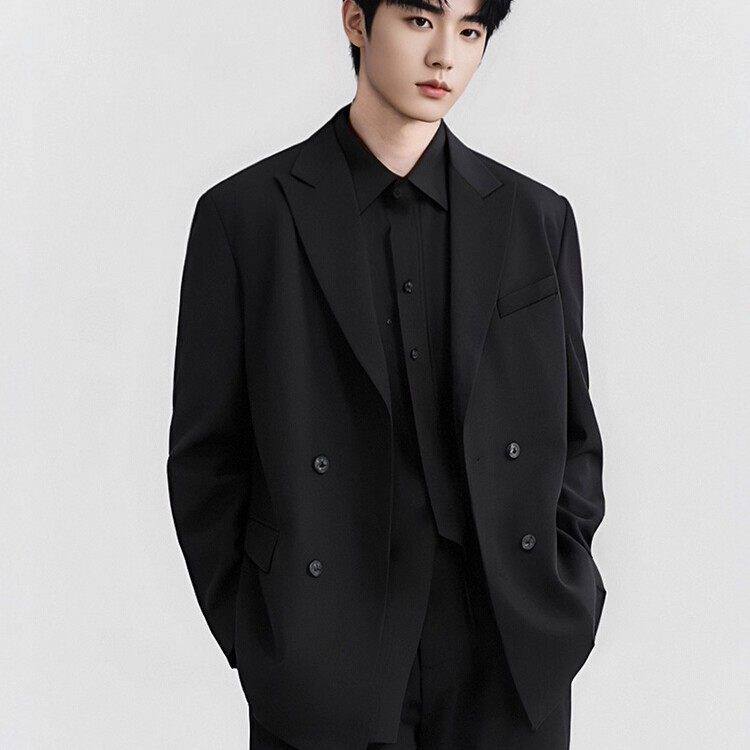 新款痞帅结婚双排西服西装宽松礼服扣外套潮伴郎订婚男休闲高级感