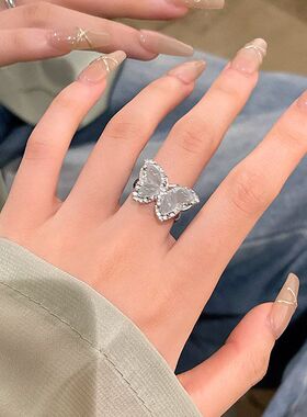 戒蓝色冰晶蝴蝶女小众高级感食指新款2024年轻奢开口指环戒指设计