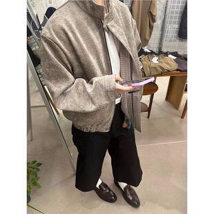 男款千鸟格外套夹克le肌理c感老钱立领风宽松2025春秋季休闲anfit