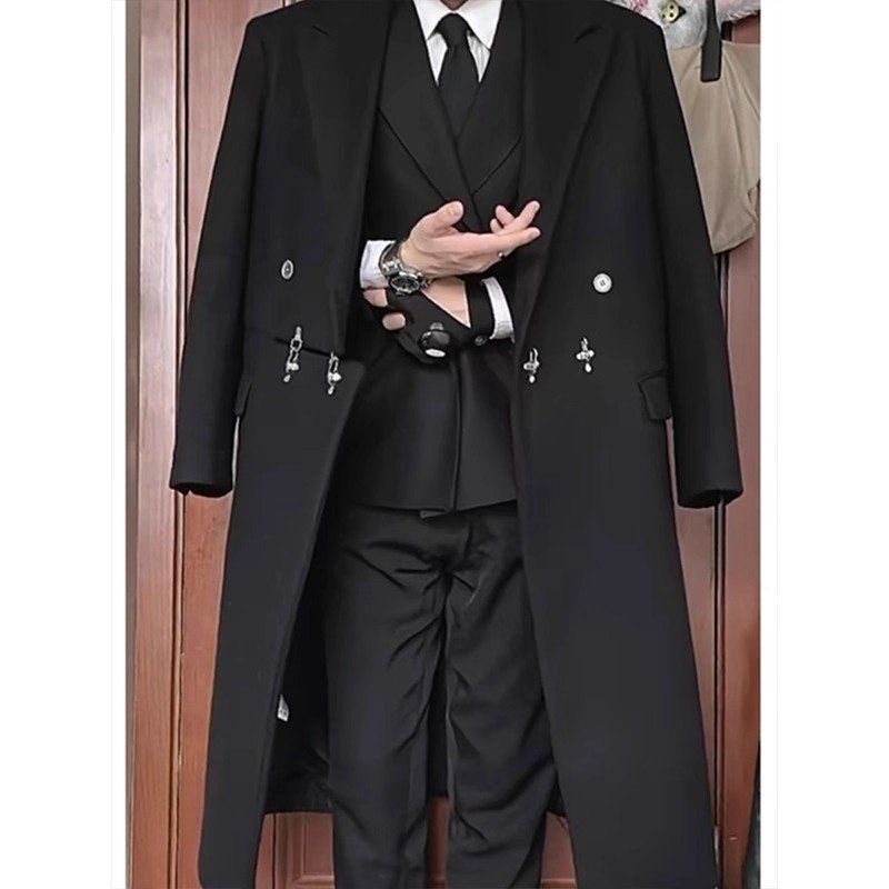 雅痞呢大衣过膝领毛戗男秋季高级