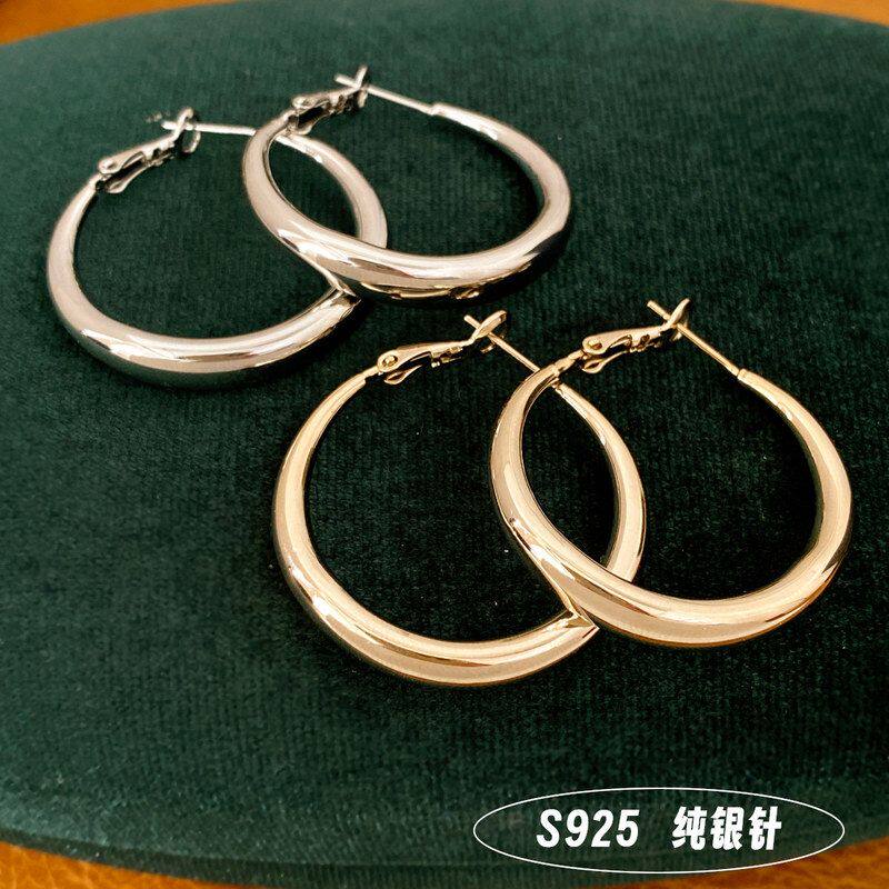极韩系耳圈设计感小众时尚耳环圆形百搭针纯银女简风耳饰S925通勤