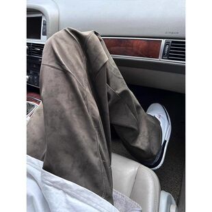 工装裤春秋弯刀美式直筒棕色canfit宽松裤子阔腿裤le暗纹男款复古