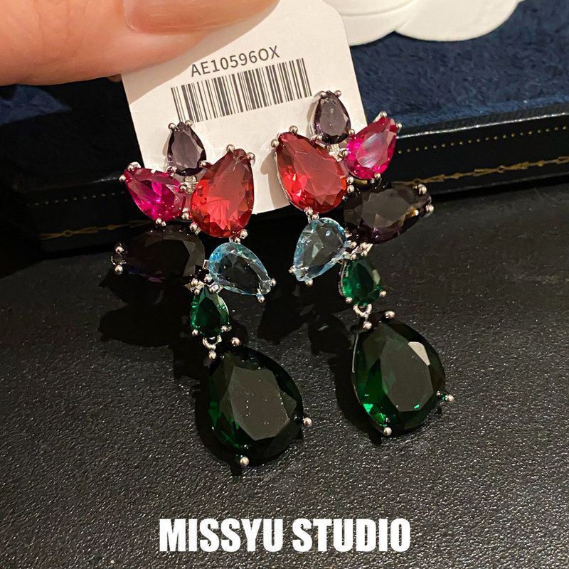 高级感莫奈花园彩色耳环轻奢锆石