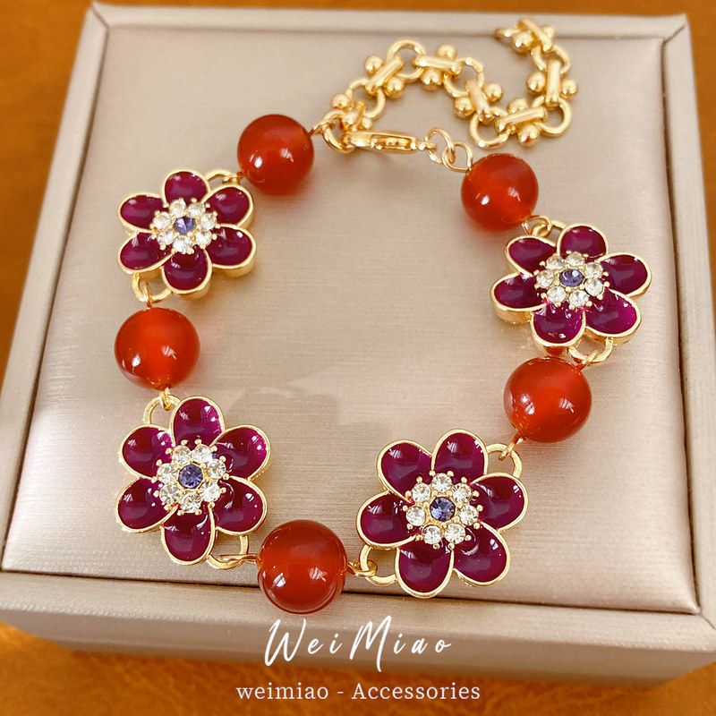 手链中古复古风滴油手饰手环花朵