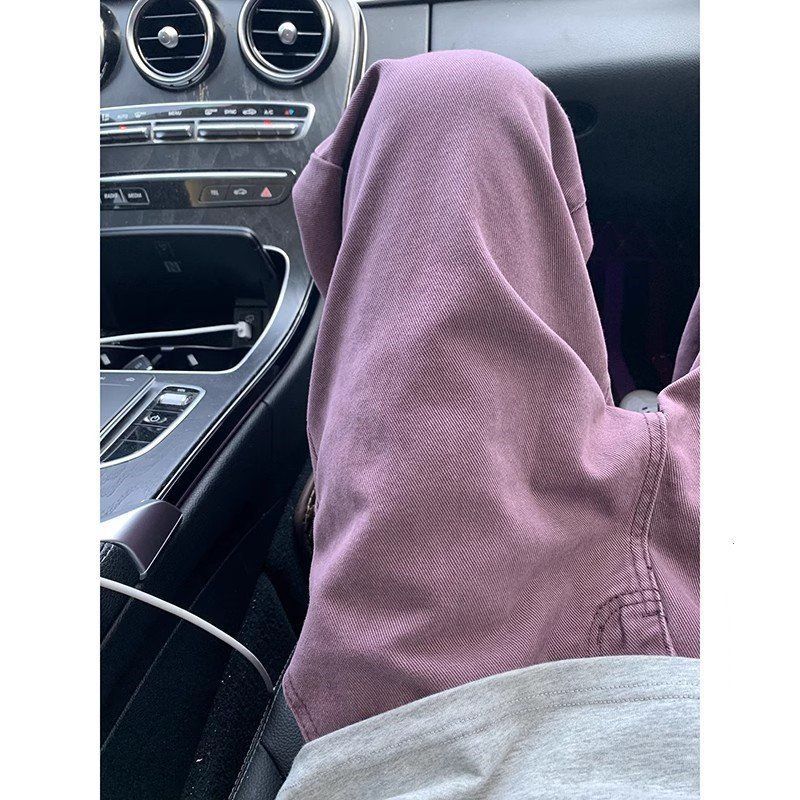 复古牛仔裤紫色高级男le美式直