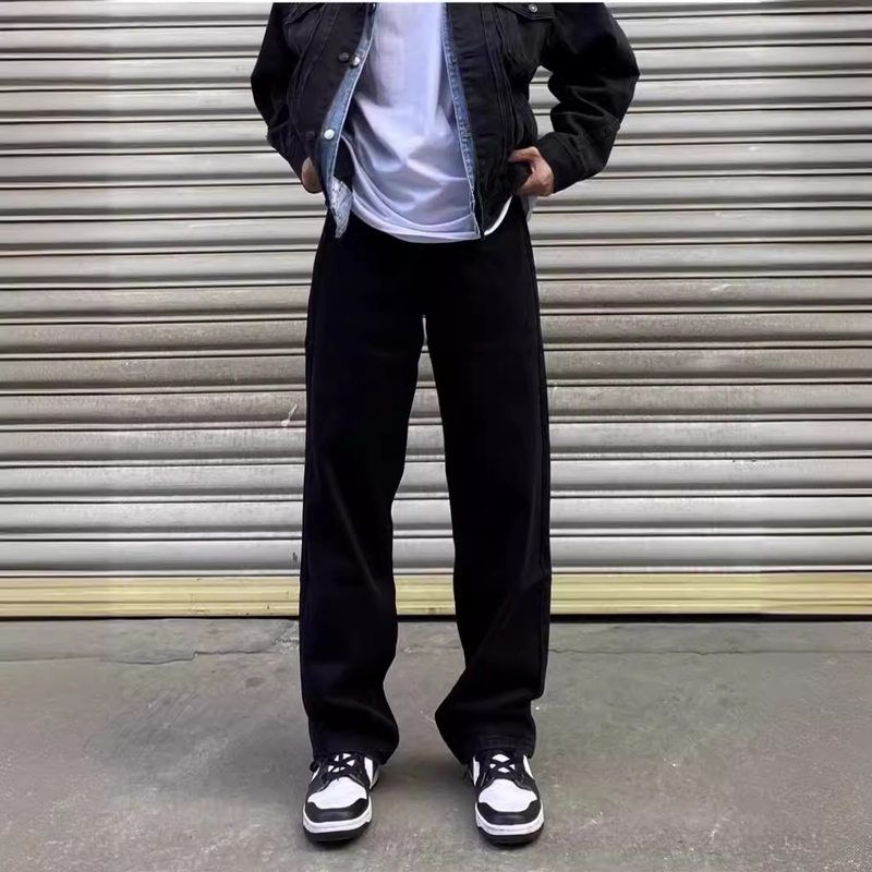 牛仔裤阔腿裤直筒显瘦百搭长男款黑色白色休闲高街复古宽松裤子