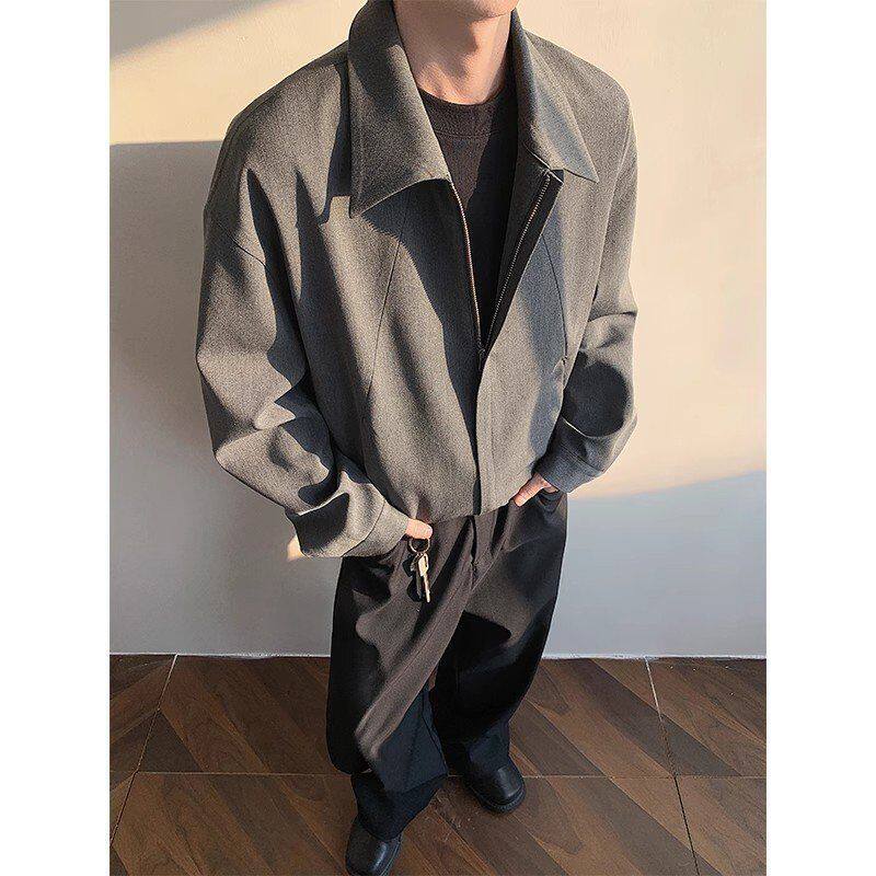 美式春秋anfitleboxy男夹克灰色外套版型解构行政短款翻领c高级感