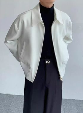 外套拉链棒球秋季短款白色anfit开衫行政cle男潮服高级感垫肩夹克