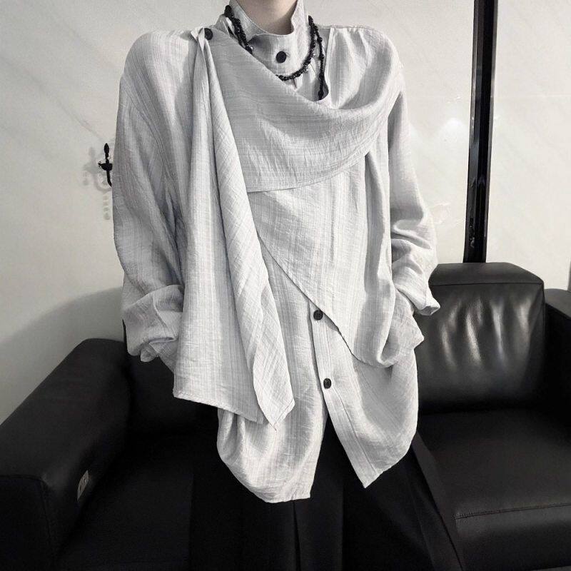 上衣新款复古新中式潮流简约衬衣衬衫高级感不规则设计感小众拼接