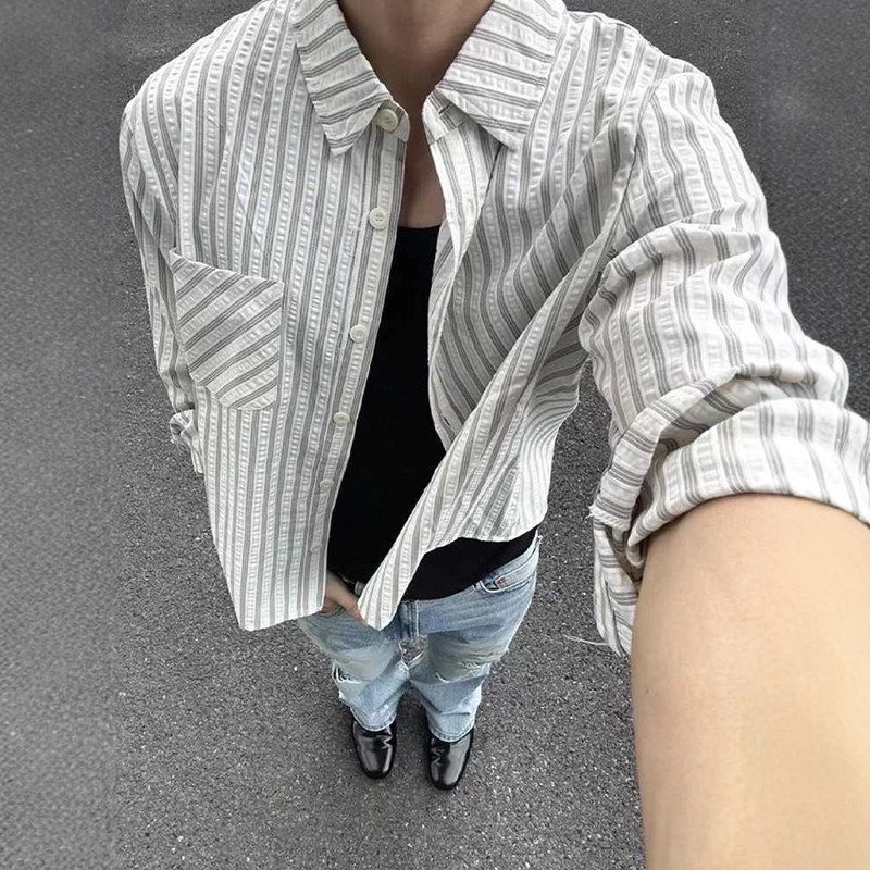 anfit长袖泡泡纱高智感潮牌衬衣