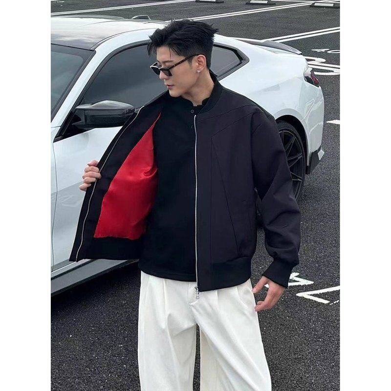 m棒球红内美式外套解构男款高级感痞帅a1黑色倒三角服夹克飞行员