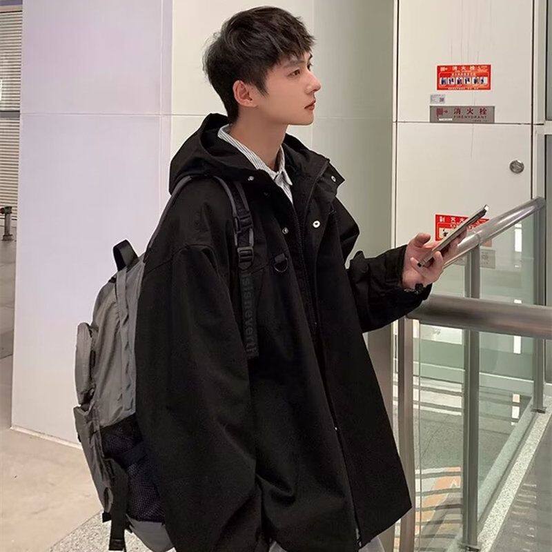 痞帅hiphop外套高街工装春秋季连帽美式冲锋衣机能男风夹克黑武士