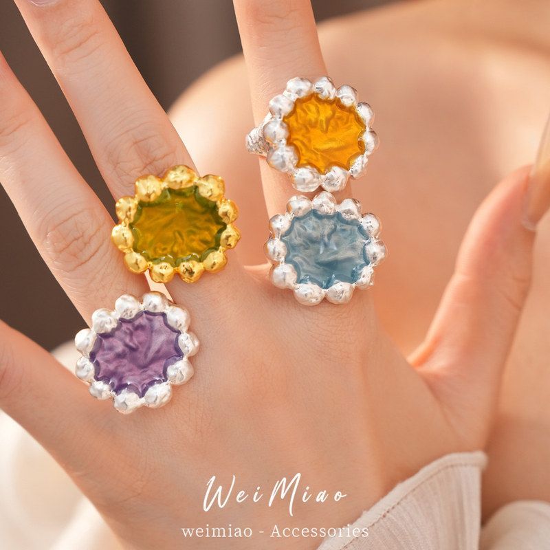 戒指时尚开口手饰彩色指环花朵