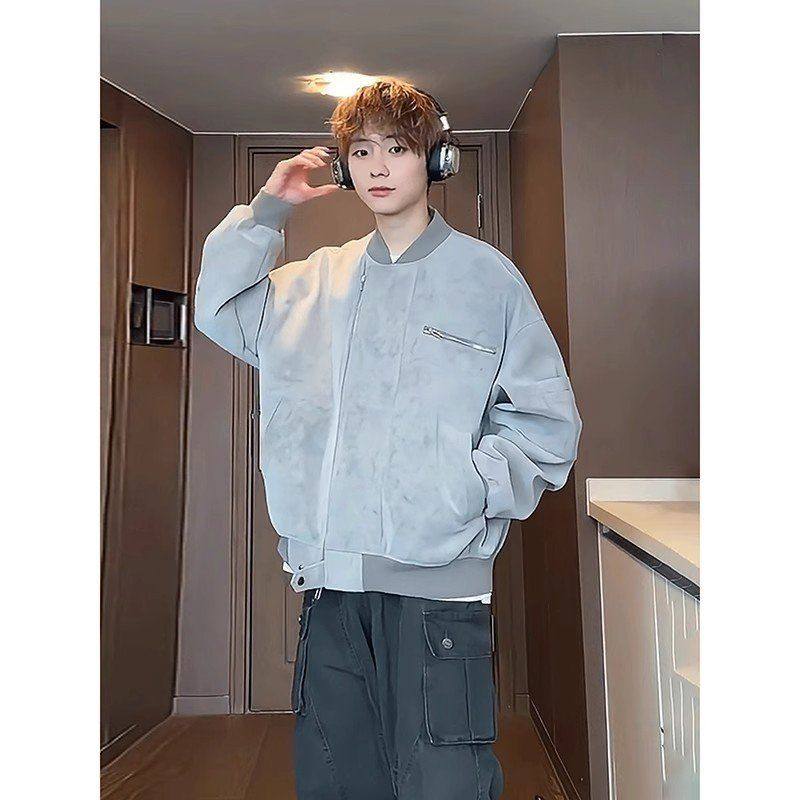 le复古棒球anfit短款美式c立领外套pu男款皮夹克高级感秋季服痞帅