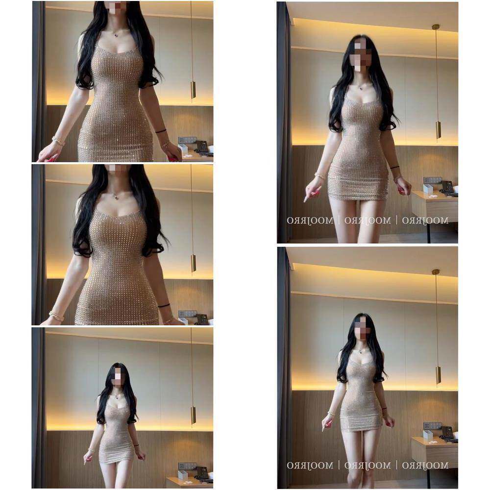 闪钻辣妹吊带连衣裙女秋冬纯欲性感高级感紧身收腰小个子包臀短裙