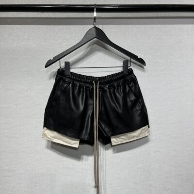 中腰抽绳暗黑PU休闲裤短裤