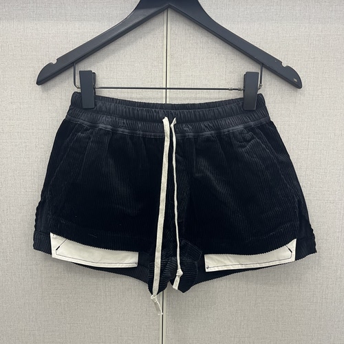 暗黑夏季R风O女士松紧带灯芯绒抽绳白色口袋外露开衩休闲裤短裤
