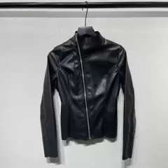Autumn and Winter Dark R-Style O-Style Biker Women's Slim-Fit Diagonal Zipper High-Neck Pu Thin Leather Jacket