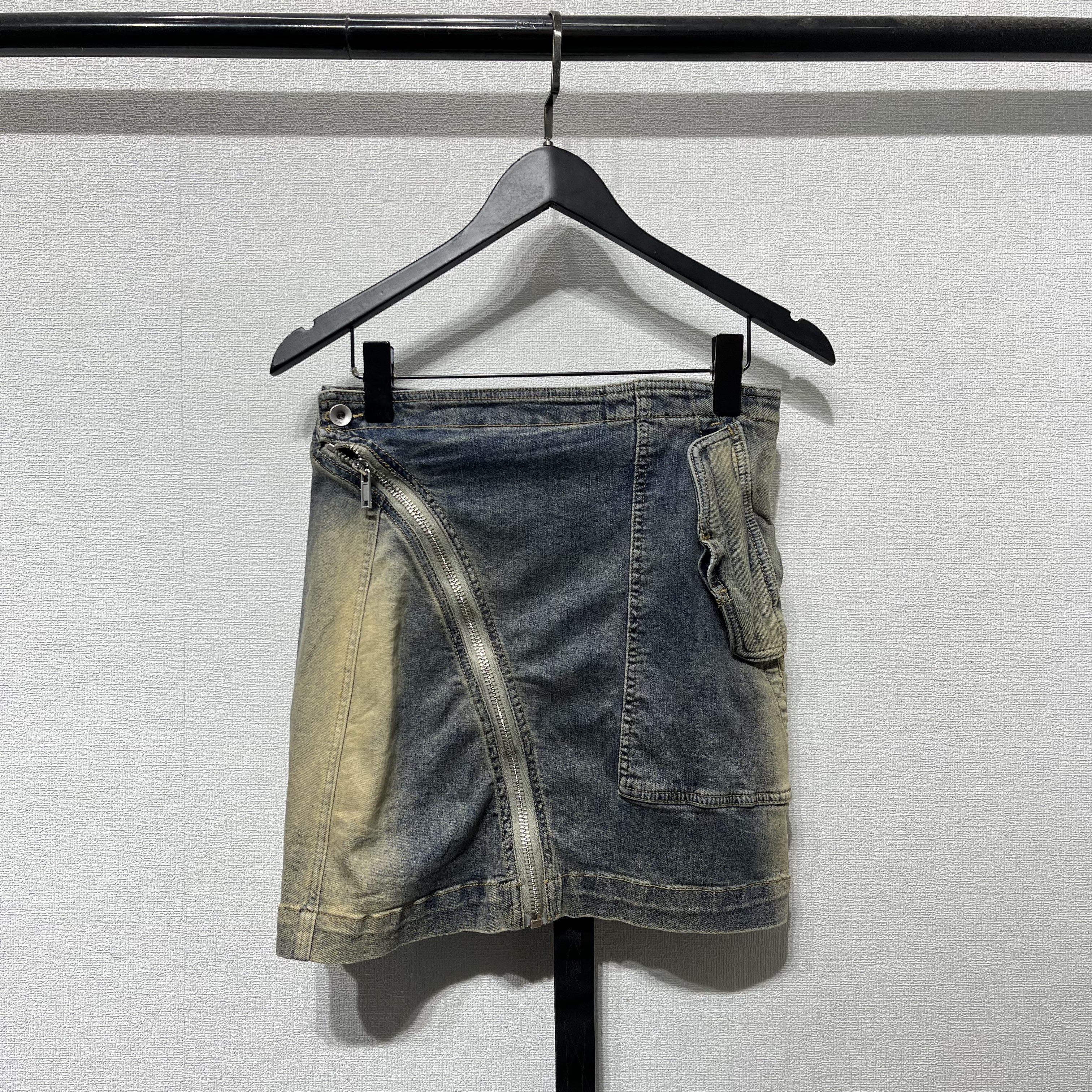 拉链拼接女修身包臀洗水牛仔短裙