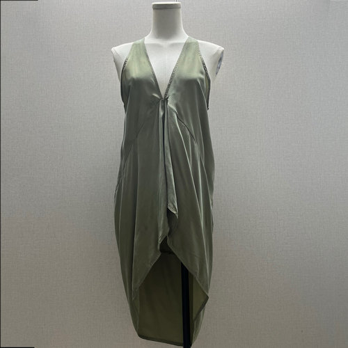 夏季暗黑R风O女士性感深V领口褶皱不对称休闲中长款无袖背心