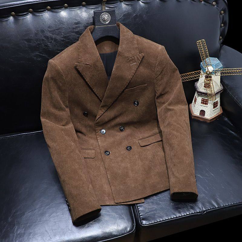 灯芯绒西装外套男 秋冬新款潮流时尚男装双排扣西服修身休闲单西,男装,西服,淘宝优惠券,粉丝福利购,淘宝优惠卷