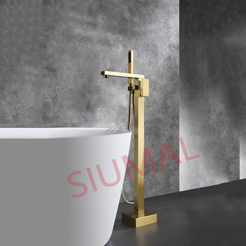 落地式浴缸水龙头冷热黄铜酒店会所金色黑色明装地装立式喷枪龙头
