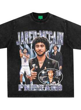 魔仙哥贾麦凯恩男印花t恤美式纯棉夏季水洗做旧短袖上衣国潮新款