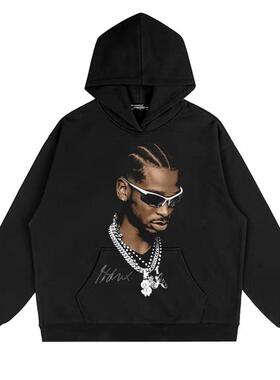 亚历山大美式复古水洗做旧印花圆领卫衣男女秋冬宽松休闲百搭外套